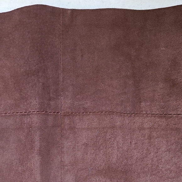 SM Real Suede Brown A-Line Skirt Vintage Genuine Leather Diamond Marquis - Picture 15 of 16